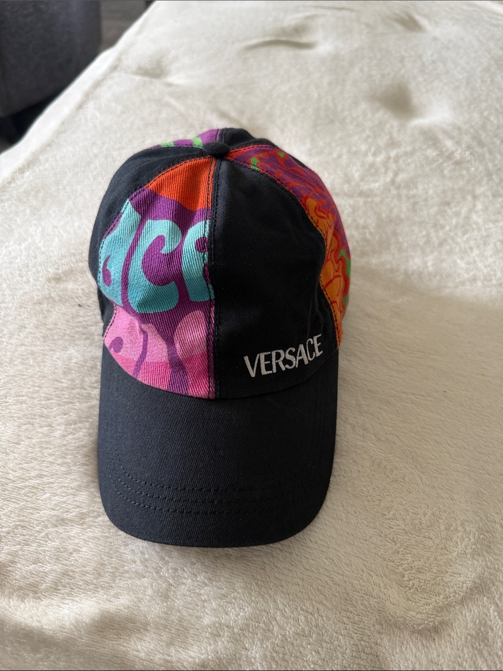 Versace Black Cap with Purple, Teal & Orange Panels